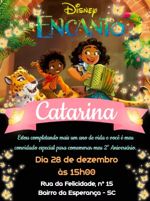 Convite de Aniversário Encanto com Personagens para Editar Online