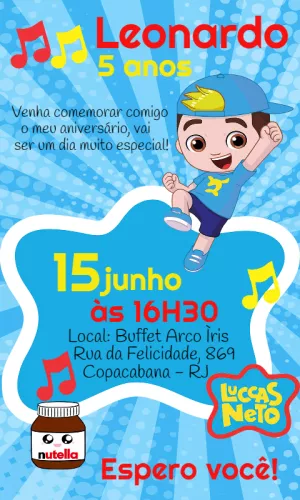 Convite de Aniversário Luccas Neto para Editar Online
