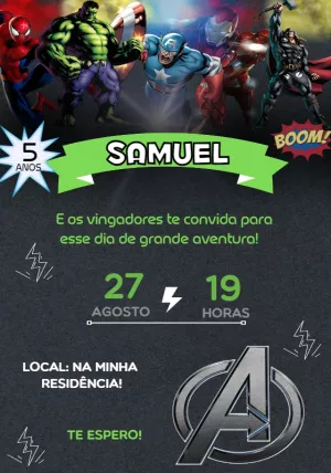 Convite de Aniversário Vingadores com Heróis para Editar Online