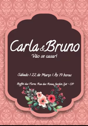 Convite de Casamento Floral Rosa e Marrom para Editar