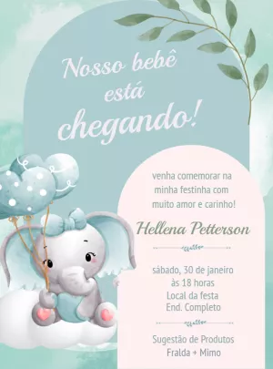 Convite Chá de Bebê Elefantinha para Editar Online