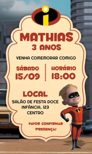 Convite de Aniversário Os Incríveis para Editar Online