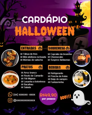 Cardápio Halloween Assustador para Editar Online e Imprimir