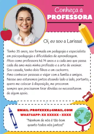 Cartão de Apresentação Professora com Foto para Editar Online
