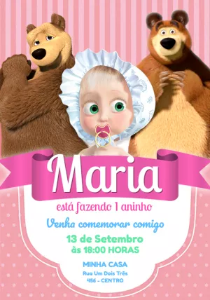 Convite Aniversário Masha e o Urso Baby para Editar Online