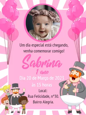 Convite Aniversário Mundo Bita com Foto para Editar Online