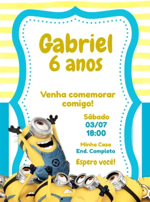 Convite de Aniversário Minions para Editar Online