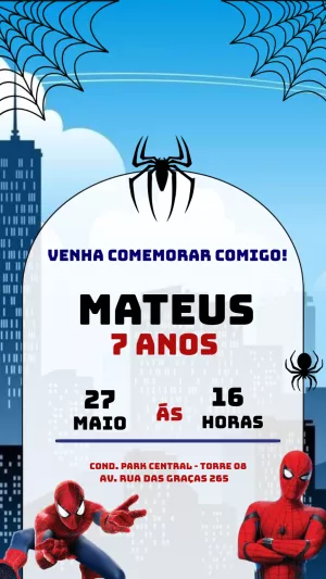 Convite de Aniversário Homem Aranha para Editar Online