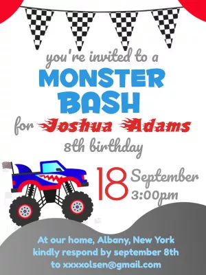 Monster Truck Birthday Invitation Template to Edit Online