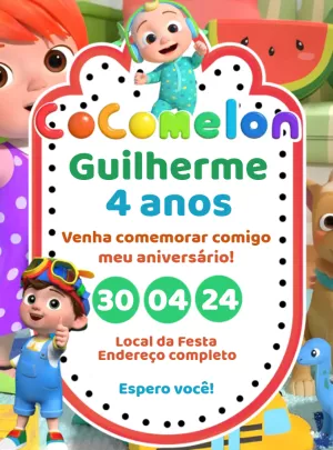 Convite de Aniversário Cocomelon para Editar Online