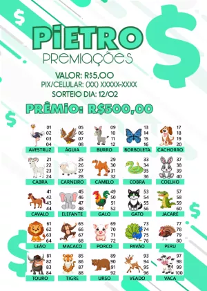 Rifa de Animais com Números para Editar e Imprimir