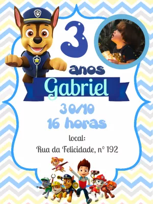 Invito di compleanno Paw Patrol – Statico – Pedro Henrique