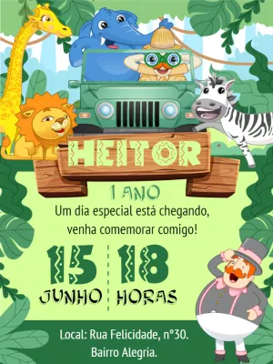 Safari Birthday Invitation – Static – Bella Liz Convites