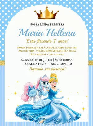 Convite Aniversário Cinderela com Glitter para Editar Online