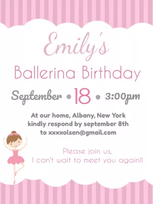 Ballerina Birthday Invitation Template to Edit Online