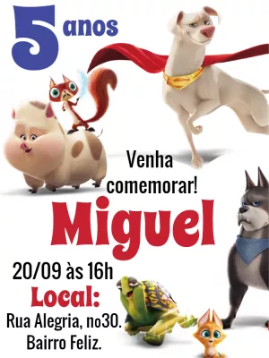 Convite Aniversário Liga dos Super Pets para Editar Online