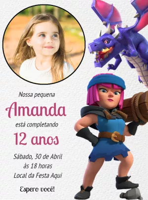 Convite de Aniversário Clash Royale com Foto para Editar
