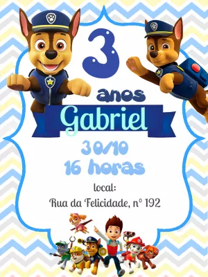 Invito di compleanno Paw Patrol – Statico – Pedro Henrique