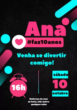 Convite de Aniversário Tema TikTok Moderno para Editar Online