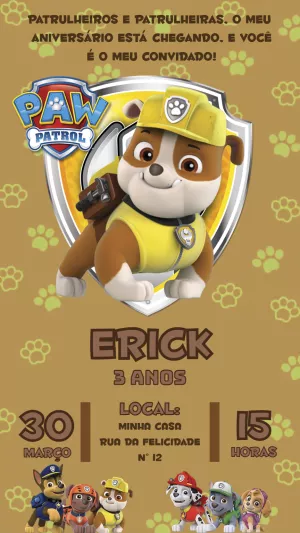 Invito di compleanno Paw Patrol – Statico – Pedro Henrique