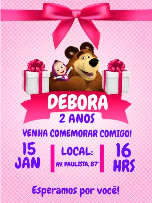 Convite Aniversário Masha e o Urso para Editar Online