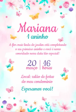 Convite Aniversário Jardim Encantado com Borboletas para Editar