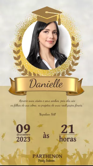 Convite de Formatura com Foto Dourado para Editar Online