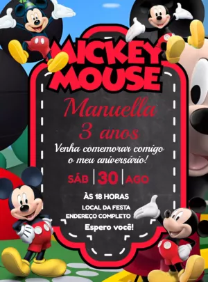 Convite Aniversário Mickey Mouse Editável Online para Enviar