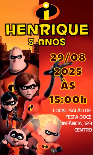 Convite Aniversário Os Incríveis para Editar e Imprimir