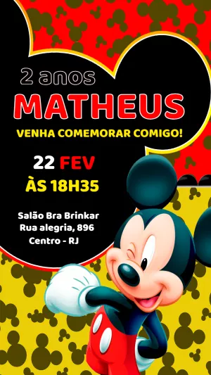 Convite de Aniversário Mickey Mouse Vermelho para Editar Online