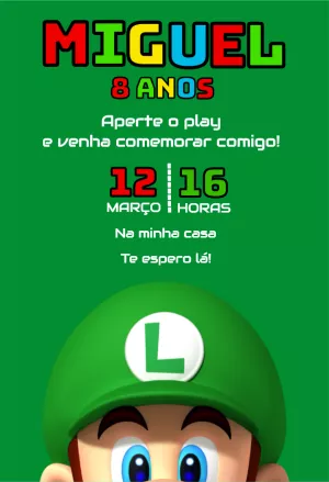 Convite Aniversário Luigi Super Mario para Editar Online