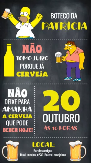 Convite Aniversário Boteco Simpsons para Editar Online