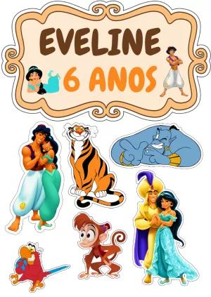 Topo de Bolo Festa Aladdin com Personagens para Editar Online