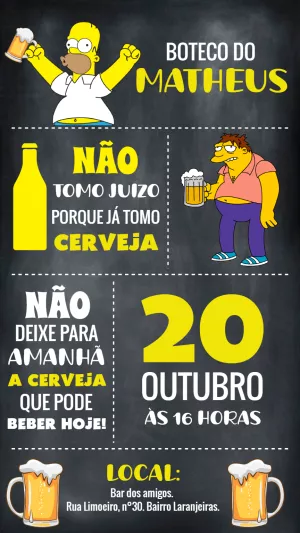 Convite de Aniversário Boteco Simpsons para Editar Online