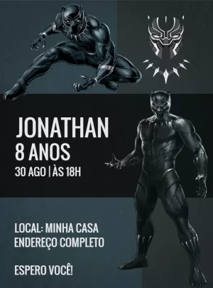 Convite Aniversário Pantera Negra para Editar Online