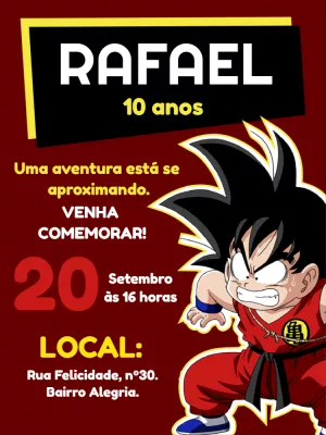 Convite de Aniversário Dragon Ball Z com Goku para Editar