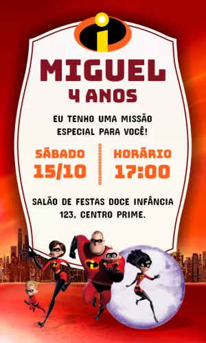 Convite de Aniversário Os Incríveis para Editar Online