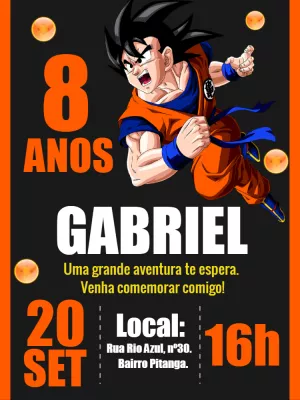 Convite Aniversário Dragon Ball Z com Goku para Editar Online