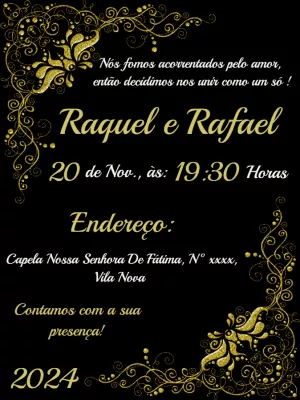 Convite de Casamento Arabescos Dourados para Editar Online