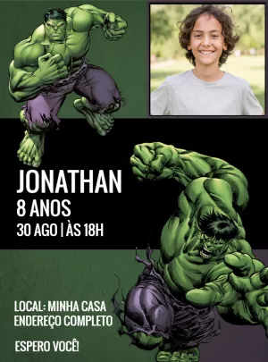 Convite de Aniversário Hulk com Foto para Editar Online
