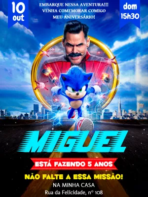 Convite de Aniversário Sonic O Filme para Editar Online