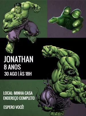 Convite Aniversário Hulk Super Herói para Editar Online