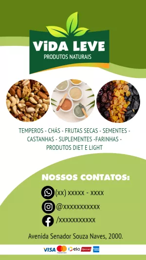 Cartão de Visita Produtos Naturais Editável para Divulgar