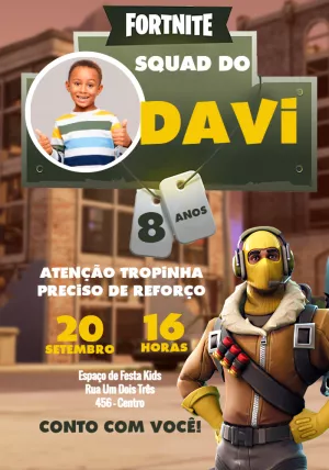 Convite de Aniversário Fortnite com Foto para Editar Online