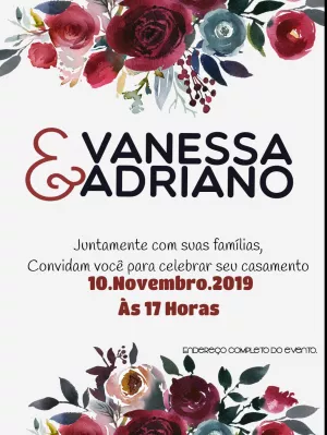 Convite de Casamento Floral Marsala para Editar Online