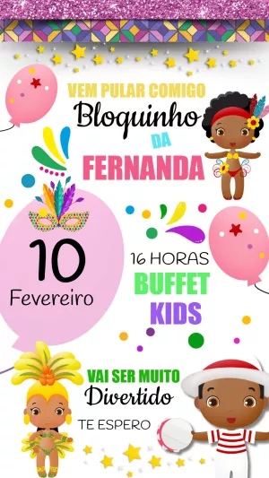 Convite Aniversário Carnaval Infantil para Editar Online