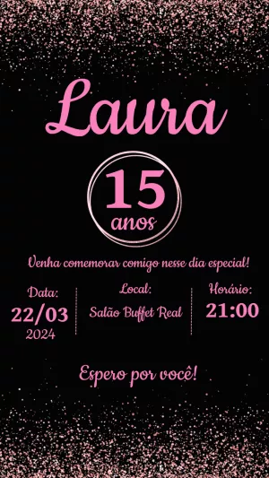 Convite 15 anos Rosê Gold com Glitter para Editar Online