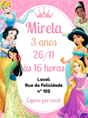 Invitación de cumpleaños Princesas – Estático – Pedro Henrique