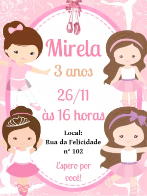 Convite Aniversário Bailarina Delicada para Editar Online