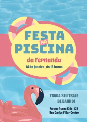 Convite Aniversário Festa na Piscina para Editar Online